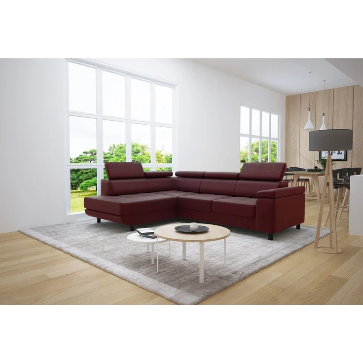 thematys Ecksofa LUNA L 250 x 183 cm, mit Schlaffunktion, mit Bettkasten, mit verstellbaren Kopfstützen, Weinrot (Monolith 69), Ausrichtung Links – Bild 1