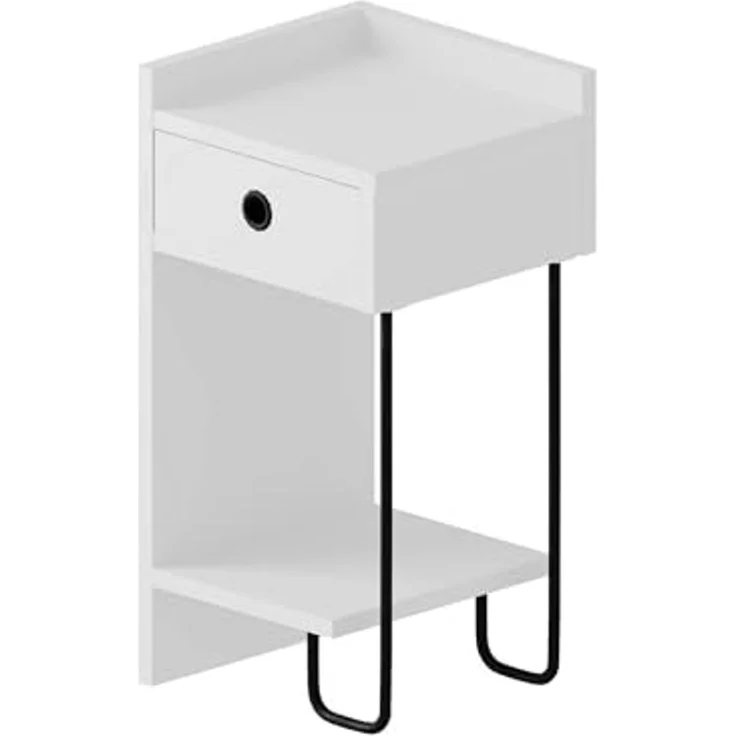 Dmora Nachttisch Quilla 32 x 30 x 61 cm Weiß 1 Schublade 2 Böden – Bild 3