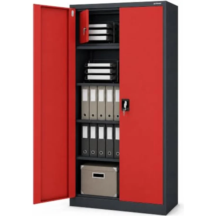 Jan Nowak Metallschrank abschließbar Aktenschrank Metall Büroschrank Ordnerschrank Archivschrank Stahlschrank mit Fachböden Schloss Stauraum für 48 Ordner Dokumente, 185 x 90 x 45 cm – Bild 1