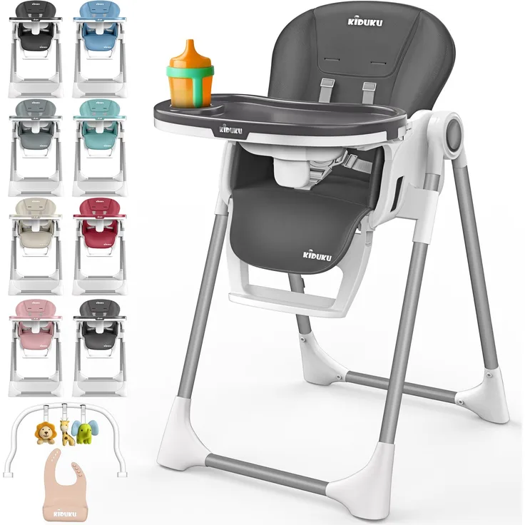 KIDUKU® Hochstuhl Baby 3in1 mit Neugeborenenaufsatz + Lätzchen, Spielbogen & Tisch | Kinderhochstuhl klappbar mit Liegefunktion | Kombihochstuhl höhenverstellbar | Babystuhl mitwachsend 0-36 Monate