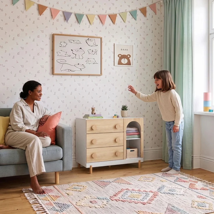 Kinderkommode Vaarentaa 3 Schubladen 2 Fächer Weiß/Eicheoptik [en. casa] – Bild 4