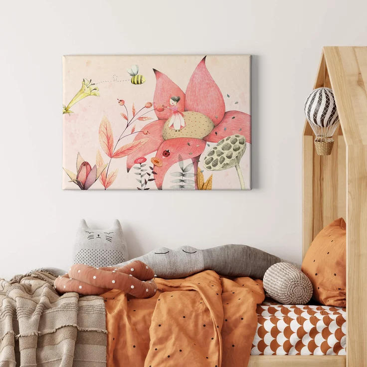 Leinwandbild Kinderzimmer Beige Rosa 70x50 DD123100 Keilrahmenbild Wandbild – Bild 2