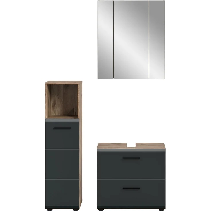 Badkombination (B/H/T: 105x185x30 cm) in schwarz matt und Nox Oak Nachbildung – Bild 2