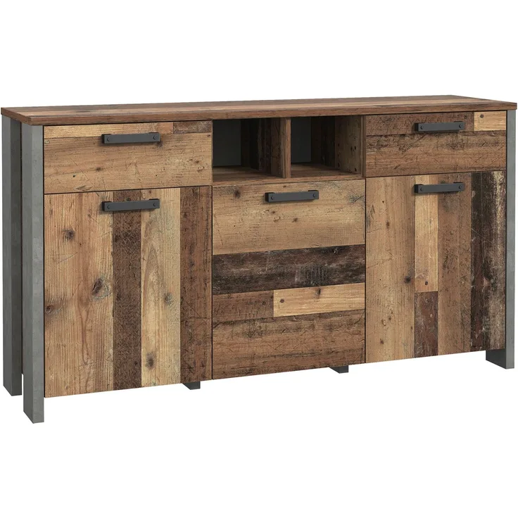 Sideboard >Celon< in Old Wood Vintage - 156.4x86.3x41.6cm (BxHxT)