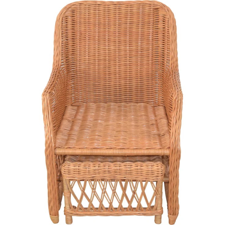 Rattansessel, Relaxsessel mit ausziehbarem Fußteil, handgeflochten, honigfarben – Bild 2