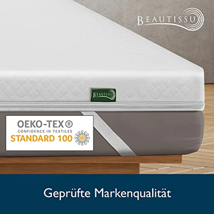 Beautissu Matratzentopper, Weiß, Gel Memory Foam mit doppelter Schicht, 90x200 cm, waschbar bei 40°C, für Matratzen bis 30 cm Höhe – Bild 8