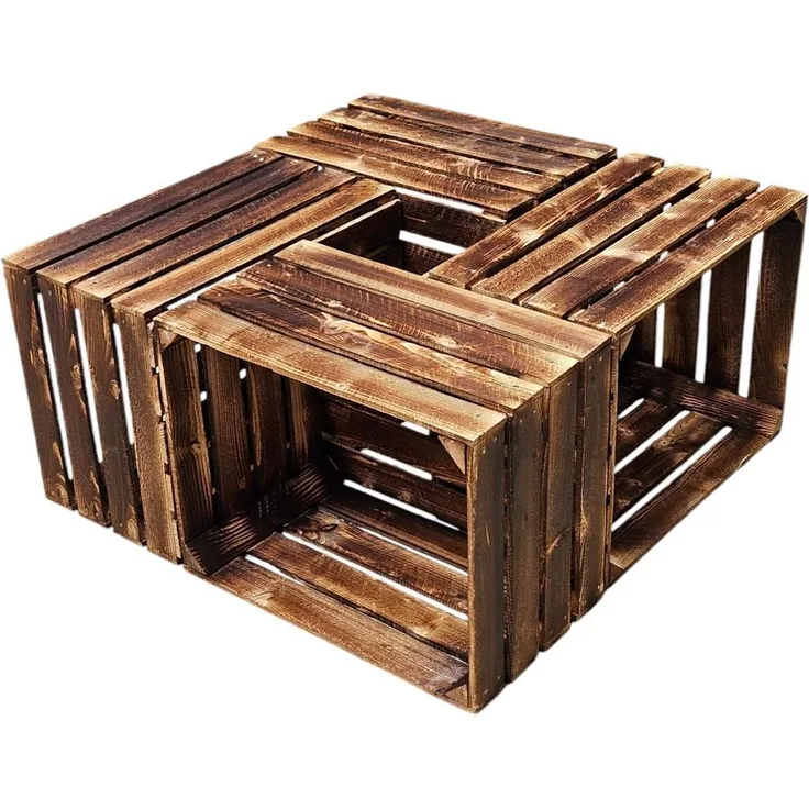 Holzkisten Obstkisten Geflammt 50 x 40 x 30cm 4er Set Dunkel NEU