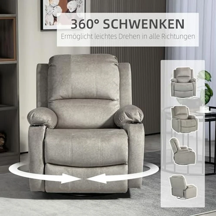 HOMCOM Relaxsessel Fernsehsessel mit Liegefunktion, Ruhesessel mit Wippfunktion (Sessel, 1-St, Liegesessel), für Wohnzimmer, Braun – Bild 6