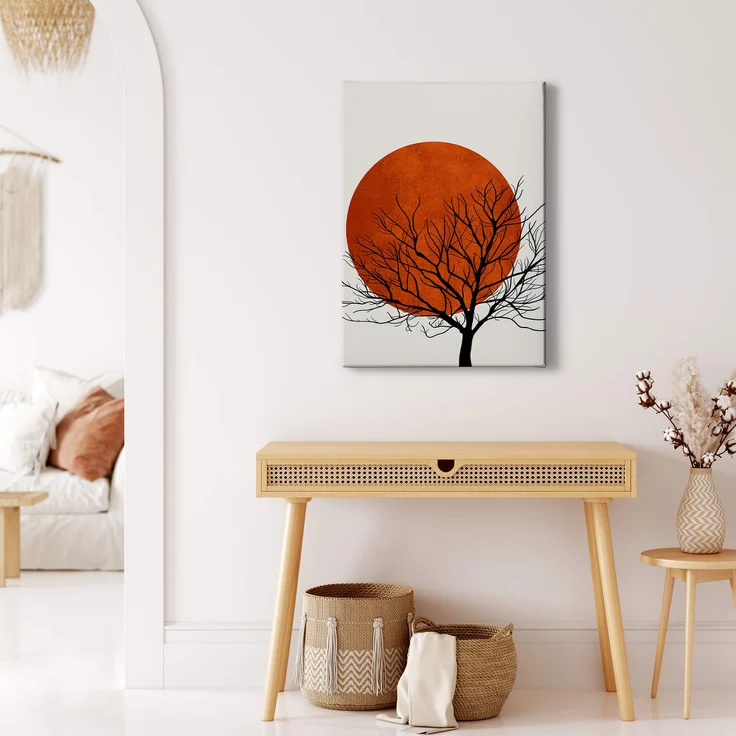Kunst Leinwandbild Rot Orange Schwarz Weiß 50x70 DD123159 Wandbild Leinwand – Bild 2