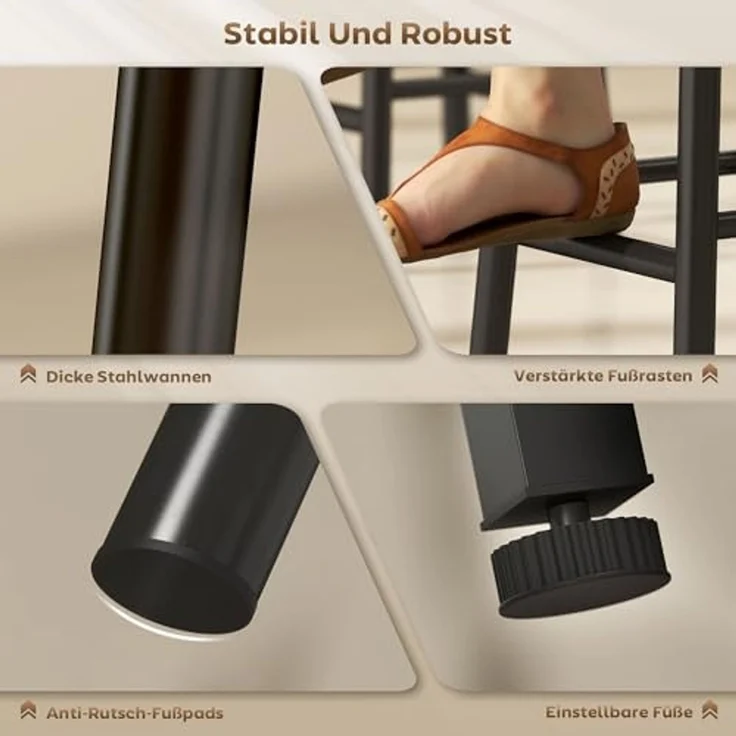 HOMCOM Bargruppe mit Stauraum, Fußstütze, (Bartisch-Set, 3-tlg, Esstisch mit 2 Stühlen), Platzsparendes Design, Grau – Bild 6