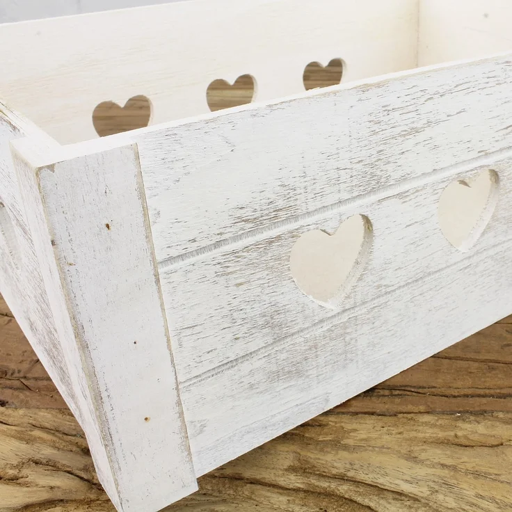 Macosa Home Dekokiste Weiß Herzen Holz Holzkiste 29 cm Kiste Aufbewahrungskiste (Geschenkkiste Geschenkverpackung weiss, 1 St, Holzkiste Landhaus) – Bild 4