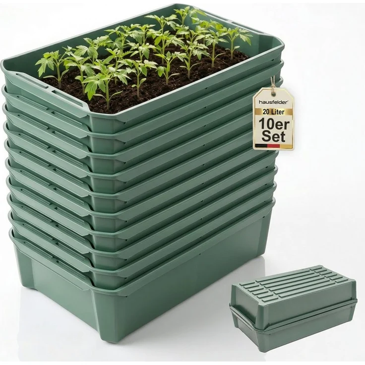 Hausfelder Pflanzschale Pikierschale, Anzuchtschale Grün, 32x58x11cm, 10 Sttück (10er Set, 10 St), als Pflanzwanne, Blumenkasten oder Anzuchtschale nutzbar – Bild 1