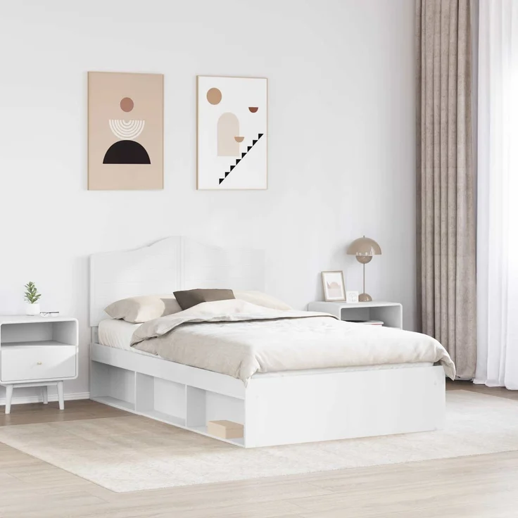 vidaXL Bettrahmen mit Kopfteil Weiß 120 x 200 cm Massives Kiefernholz 3413326 – Bild 2