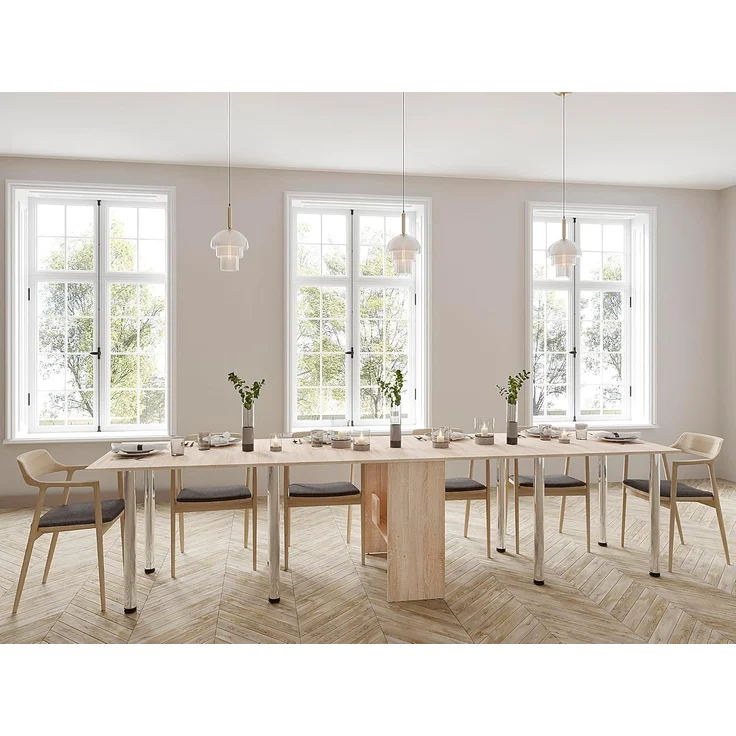 Rodnik XXL Esstisch, Klapptisch, Funktionstisch, Brotisch, Eiche Sonoma, laminierte Spanplatte, kompakt, platzsparend, 310cmx81cm – Bild 2