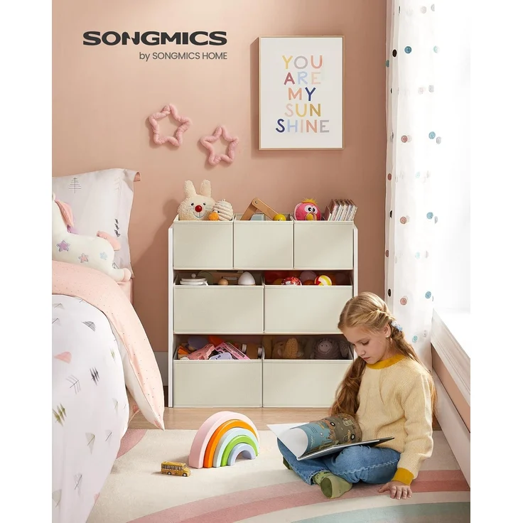 Songmics Kinderregal, mit 7 Aufbewahrungsboxen, MDF / Vliesstoff wolkenweiß, 60 x 29,5 x 62,5 cm – Bild 4