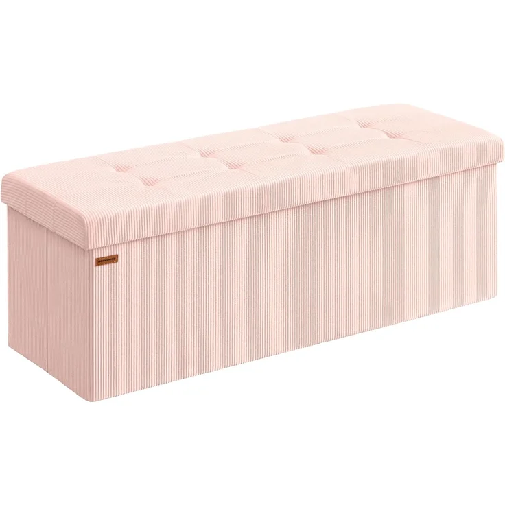 SONGMICS Sitzhocker mit Stauraum, klappbare Sitzbank, 38 x 110 x 38 cm Fußbank, Bettbank, Aufbewahrungsbox, bis 300 kg belastbar, Wohnzimmer, Schlafzimmer, Eingangsbereich, pastellrosa – Bild 1