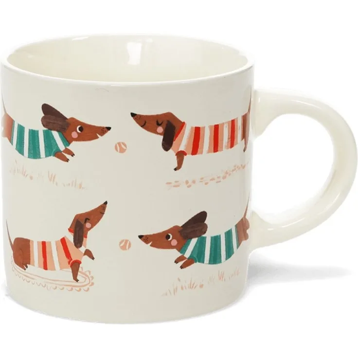 Rex London Becher Sausage Dog - Dackel Kaffeebecher, Keramik, ca. 13 x 8,9 x 8,5 cm, für 350 ml