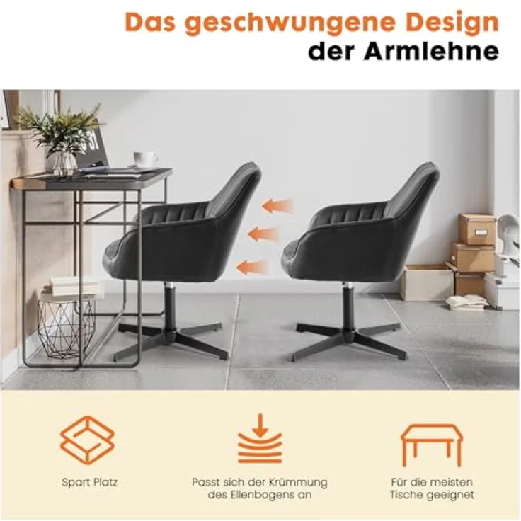 Sweetcrispy Esszimmerstühle, Küchenstuhl Drehbar & Höhenverstellbar - Leder Sessel Esstisch mit Armlehne, 360° Drehstuhl Esszimmer in Schwarz, 1 Stück – Bild 8