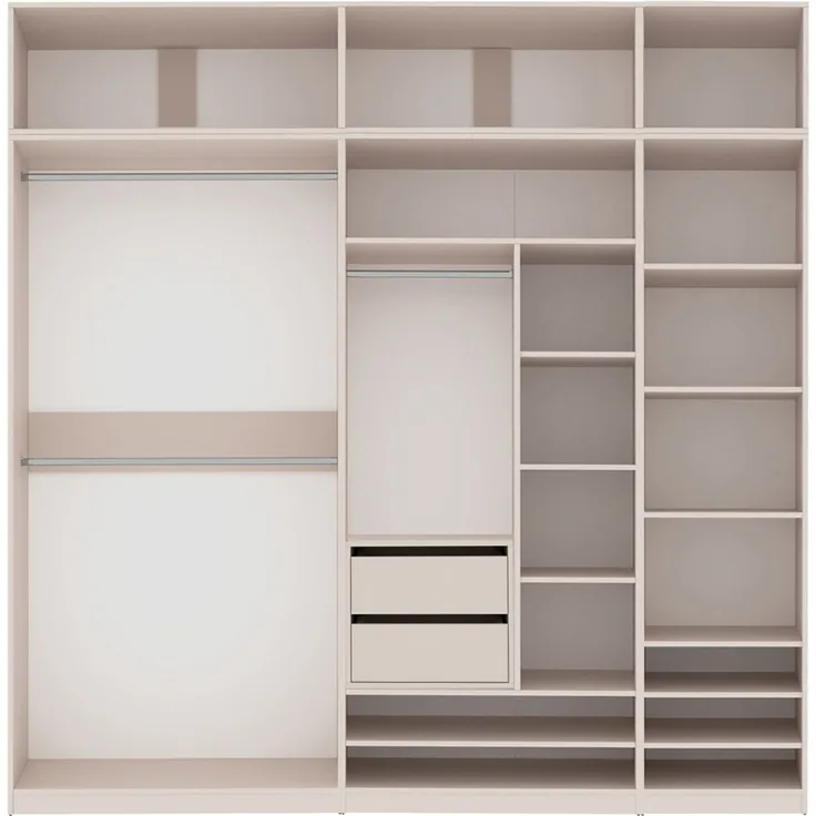 Marmex Möbel Tres Set-F/N Offenes Regalsystem, Begehbarer Kleiderschrank mit Aufsatz, Kompaktgarderobe für Kleidung und Schuhe, Ankleidezimmer Möbel, laminierte Spanplatte, graubeige cashmere 240x246x51 cm