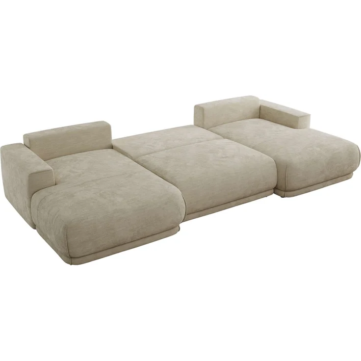 XXL Wohnlandschaft RINA U-Form 360 cm breit, Sofa mit Schlaffunktion & DL-Mechanismus, Wellenfederung, modern freistehend - Beige Schenille glatt – Bild 5