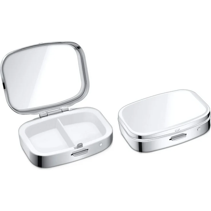 kwmobile Pillendose 2x Edelstahl Tablettenbox mit 2 Fächern - 5,5 x 4 x 1,5cm (2 St), Pillendose klein Tablettendose Tragbare Pillenbox Medikamentenbox Dose – Bild 5