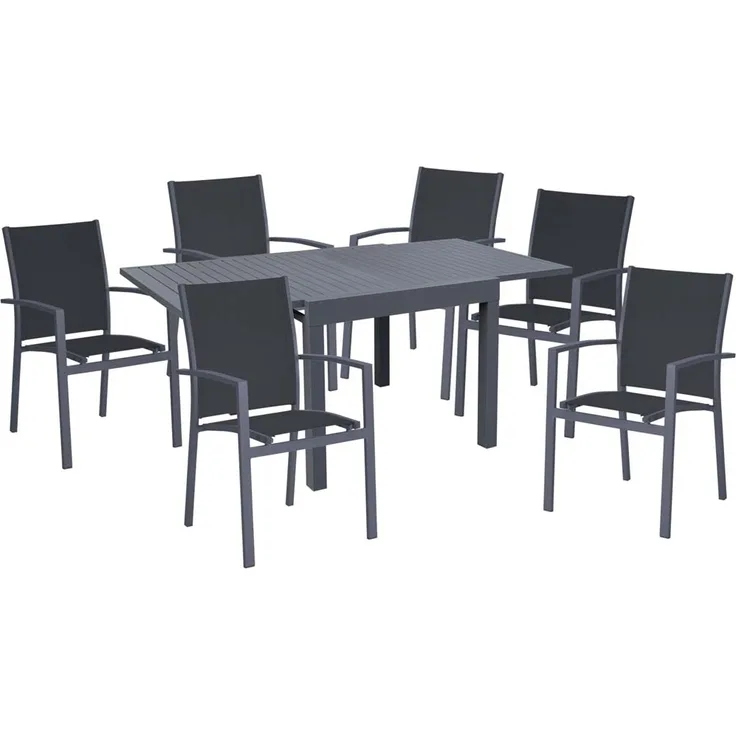 Tischgruppe ELENA, 7 teilig, Aluminium, dunkelgrau