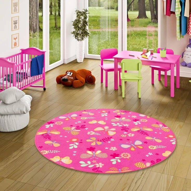 Snapstyle Kinderteppich Kinder Spiel Teppich Schmetterling Rund, Rund, Höhe: 4 mm