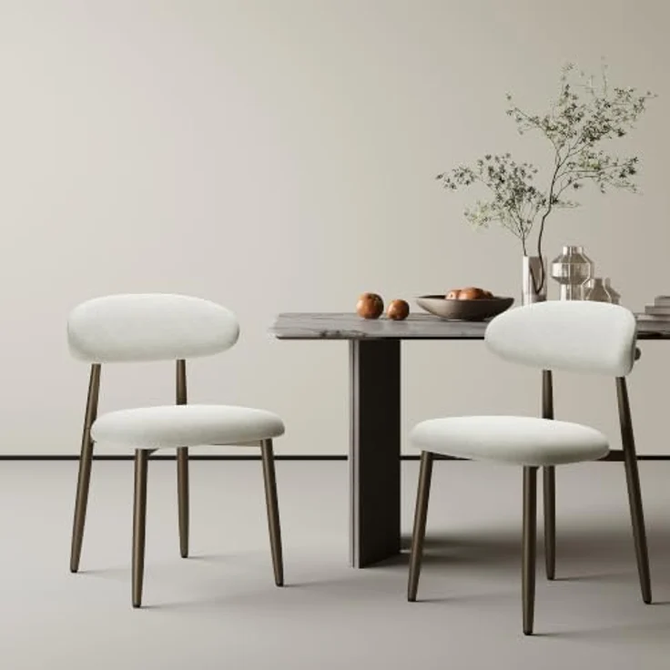 MALOL Esszimmerstühle 2er Set, Gepolsterte Stühle Esszimmer, Küchenstühle, Esstisch Stühle mit geschwungener Rückenlehne & Metallfüßen, moderne Stoffstühle für Küche, Wohnzimmer und Gastronomie, Beige – Bild 1