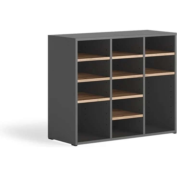 Schuhschrank Lysander Anthrazit/Goldkraft Eiche 78.6 x 65.5 cm mit 12 offenen Fächern Vicco – Bild 1