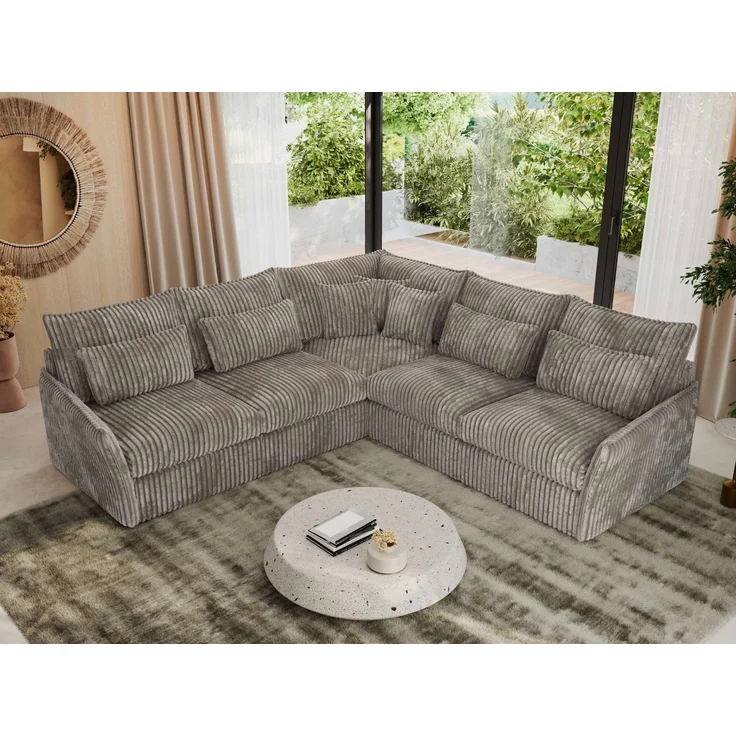 Ecksofa für Wohnzimmer, L-förmige Ecke mit losen Kissen, modular 4-Sitzer couchgarnitur - VERSO - Hellbraun Cord – Bild 3