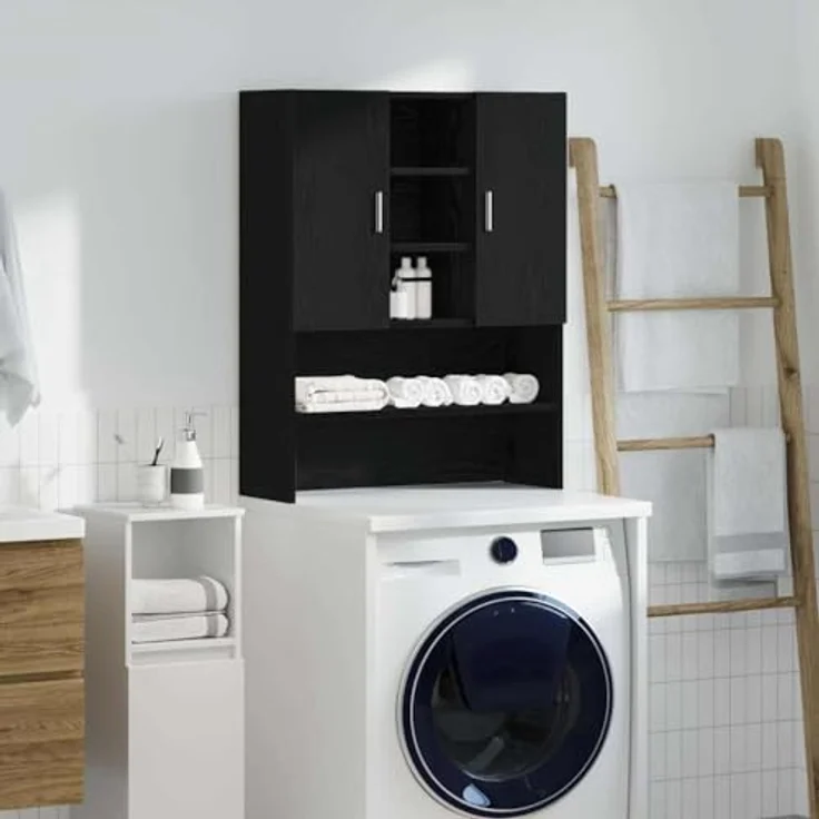 vidaXL Waschmaschinenschrank Schwarz Eichen-Optik 70,5x25,5x90 cm 862063 – Bild 3