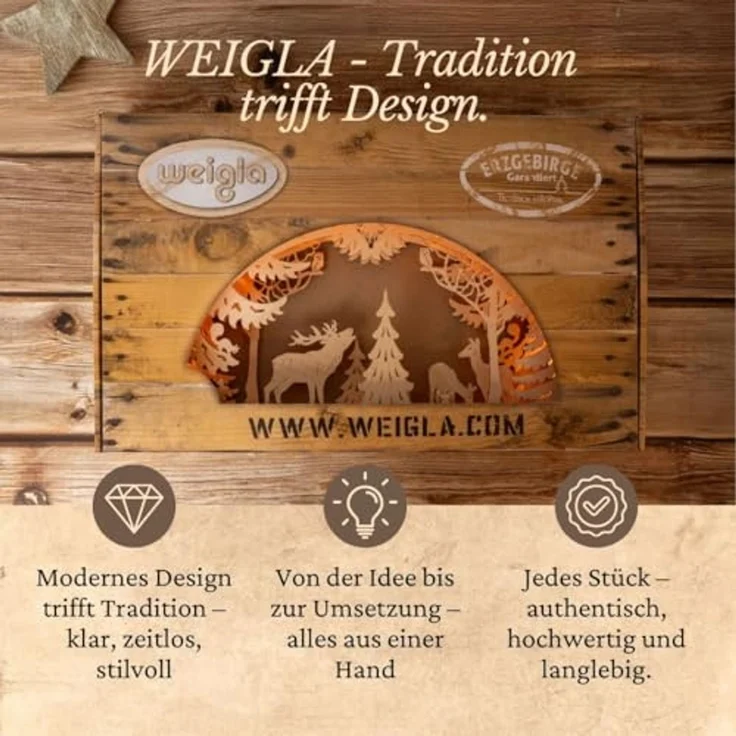 Weigla LED Schwibbogen Hirschfamilie, Lichterbogen aus Holz, NATUR, Made in Germany (1-tlg), Erzgebirge garantiert, Weihnachtsdeko Innen, Weihnachtsbeleuchtung – Bild 6