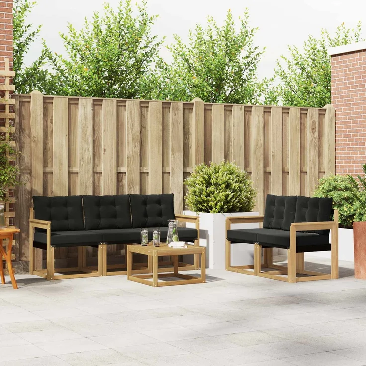 vidaXL Outdoor-Sofagarnitur 6 stk. 5-Sitzer Weiß und Schwarz 3389206 – Bild 1