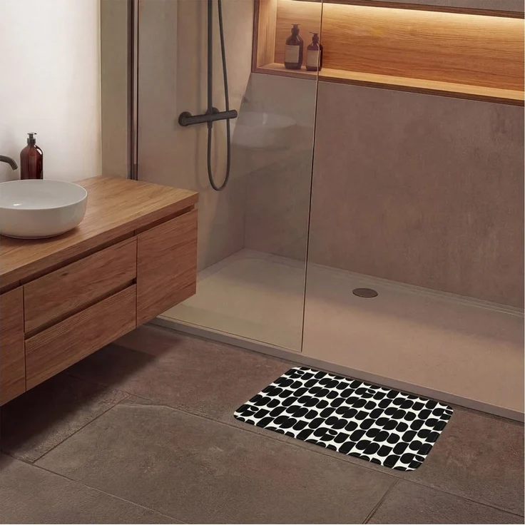 OnlyWow Badematte Modern - Gemustert - Schwarz, Höhe 10 mm, Polyester, Rechteckig, Badezimmerteppich, Badteppich, Rutschfest, Badvorleger, Waschbar – Bild 4