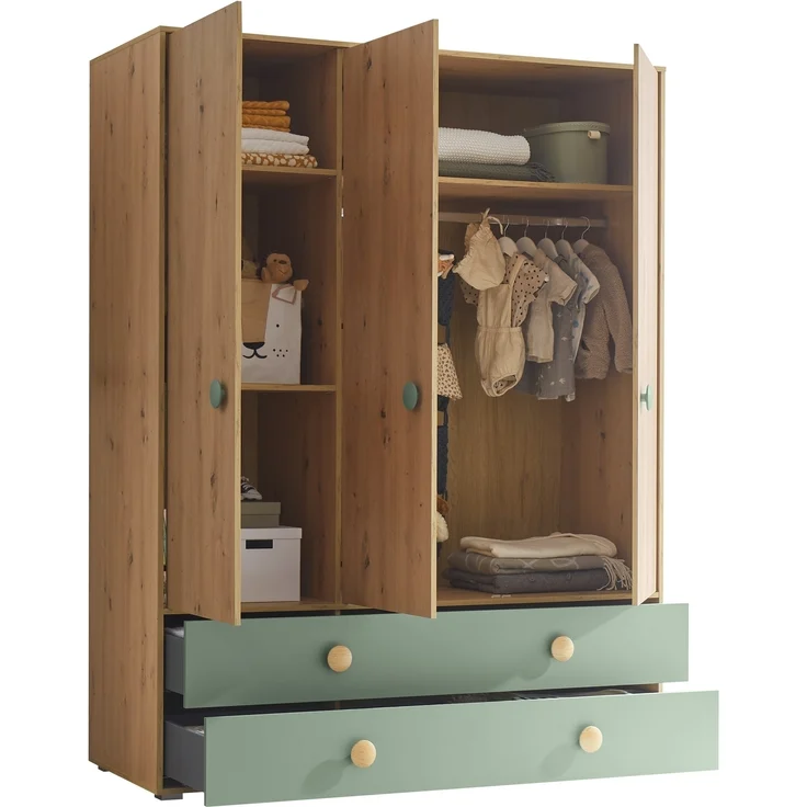 Kleiderschrank >Birta< 2 Schübe, 3 Türen, Artisan Eiche Dekor /Salbei - 153,8x200x58,2 (BxHxT) – Bild 3