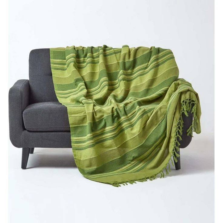 Plaid Tagesdecke Morocco grün gestreift, 150 x 200 cm, Homescapes – Bild 1