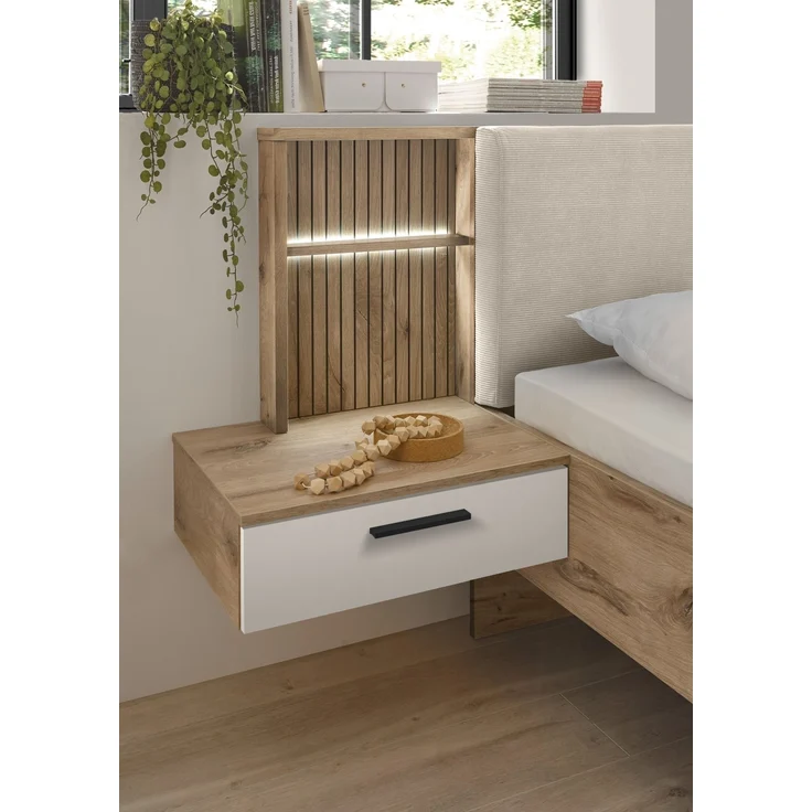 Schlafzimmer-Set >Daria< (2-teilig) Kleiderschrank mit Spiegel, Doppelbett, Viking Oak / weiss – Bild 6