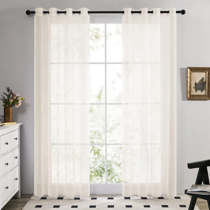 Deconovo Voile Vorhänge Transparent mit Ösen Übergardinen Creme | 2er Set, H180 x B140 cm,stores gardinen mit stangendurchzug, transparenter vorhang für moderne wohn- und schlafräume