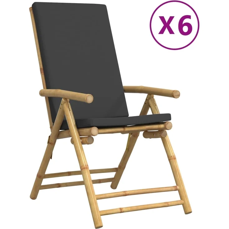 vidaXL Gartenstühle 6 Stk. Verstellbar Klappbar mit Kissen Bambus 3208930 – Bild 1