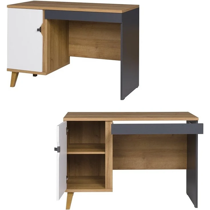 Lomadox Jugendzimmer-Set MARIBOR-132, (Sparset, 4-tlg), Kleiderschrank Schreibtisch Wandboard Kommode Eiche weiß graphit – Bild 2