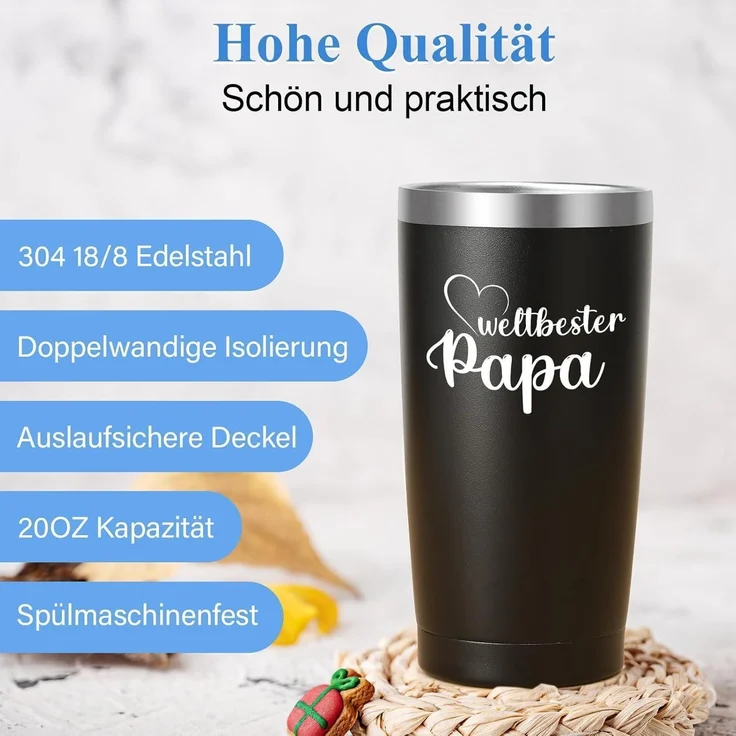 Livole Papa Geschenk Vatertag Tasse 600ml Isolierter Edelstahl Thermobecher – Bild 4
