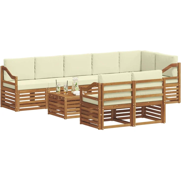 vidaXL Outdoor-Sofagarnitur 9 stk. 8-Sitzer Natur und Creme 3375065 – Bild 3