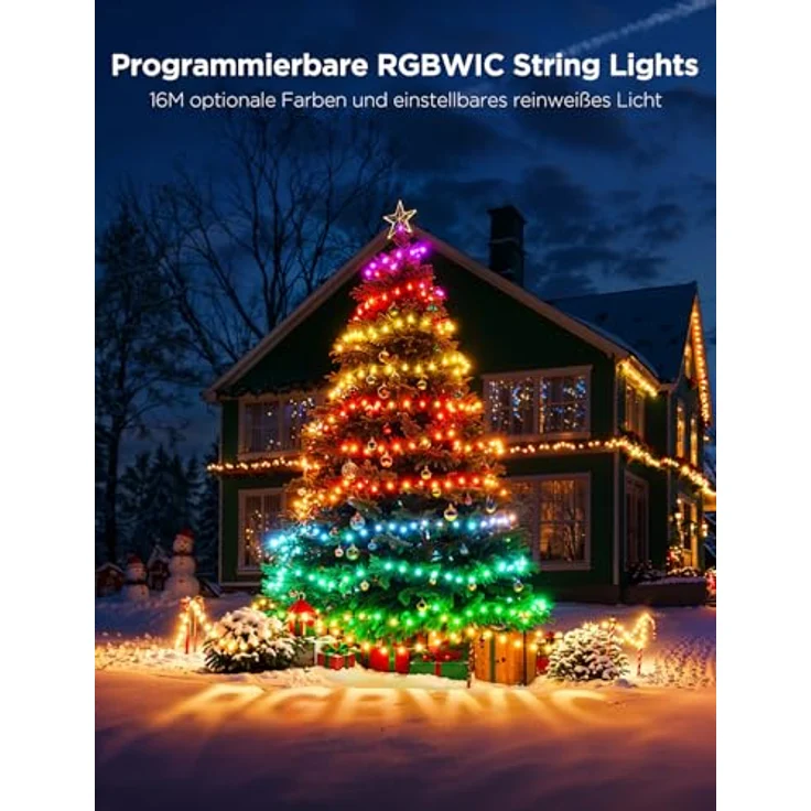 Govee Christmas Lights, RGBWIC 20M Weilnachtsbeleuchtung Außen, 200 LEDs Lichterkette Innen für Weilnachtsbaum, Shape-Mapping,130+ Szenen-Modi, IP65 Wasserdicht, Kompatibel mit Alexa, Grünes Kabel – Bild 4