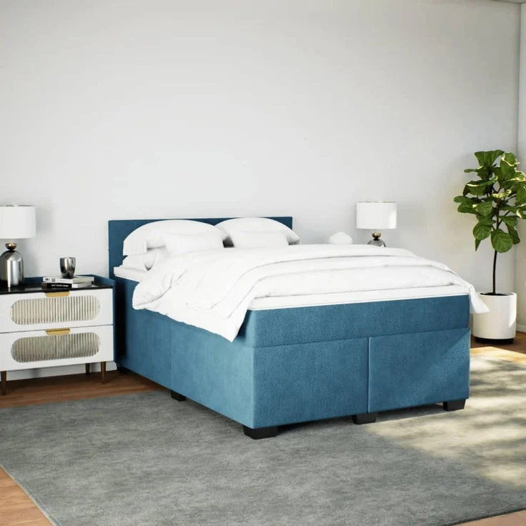 vidaXL Boxspringbett mit Matratze Dunkelblau 140x190 cm Samt 3286310 – Bild 3