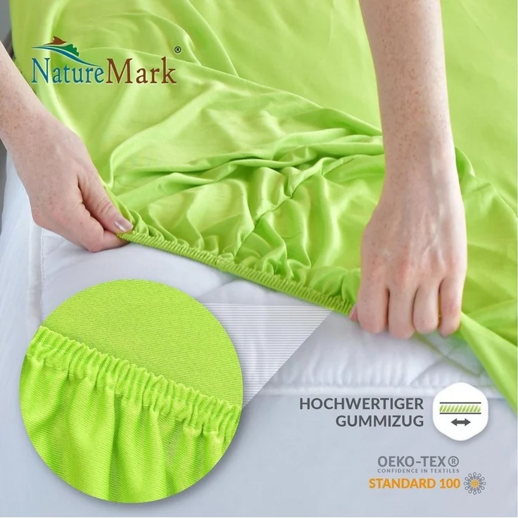 NatureMark - Mikrofaser SPANNBETTLAKEN zum Sparpreis! viele Größen und Farben Markenware (120x200 cm, Apfel grün) – Bild 2