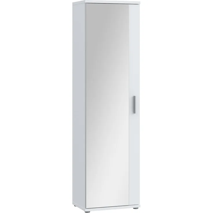 FORTE NET106 Schuhschrank 50 cm mit Spiegel Schuhregal schmal hoch weiß Schuhkipper mit Einlegeböden modern, 50 cm breit x 180 cm hoch x 35 cm tief