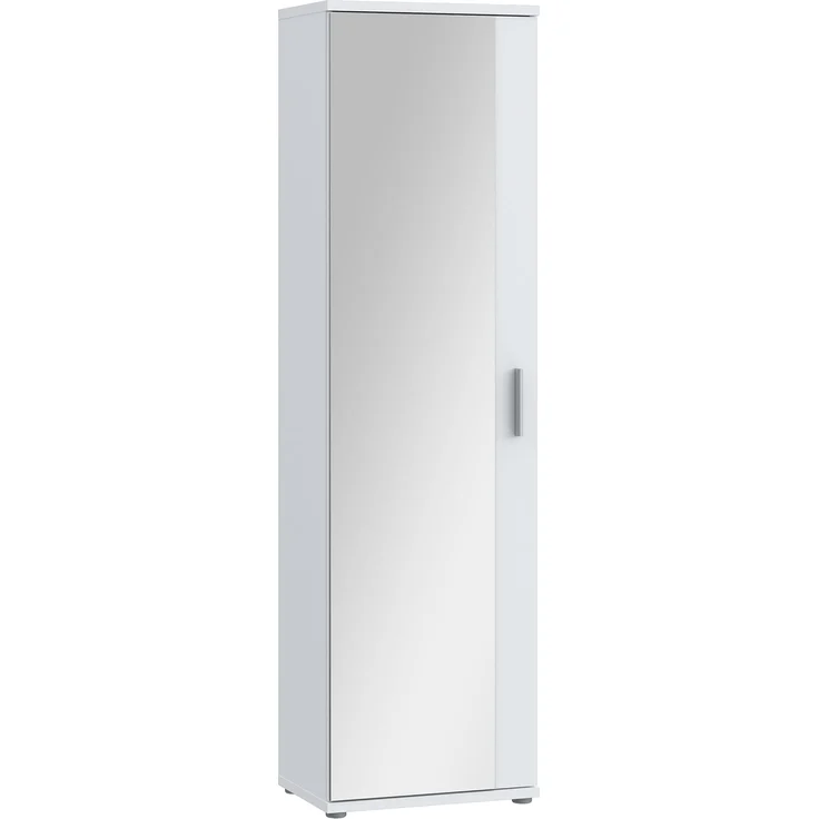 FORTE NET106 Schuhschrank 50 cm mit Spiegel Schuhregal schmal hoch weiß Schuhkipper mit Einlegeböden modern, 50 cm breit x 180 cm hoch x 35 cm tief