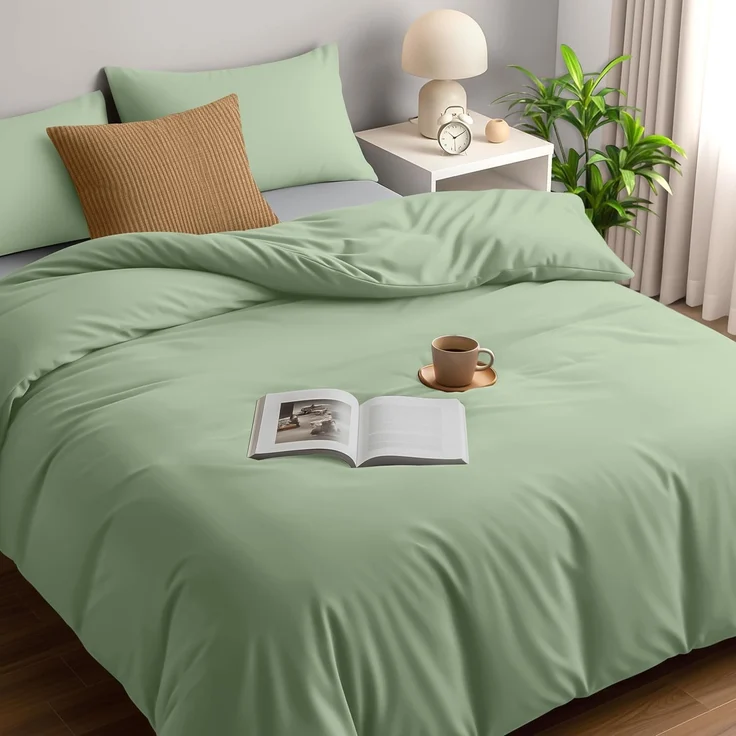 Utopia Bedding Bettwäsche 200x200 Set - Mikrofaser Bettbezug 200x200 cm + 2 Kissenbezüge 50x75 cm - Salbeigrün – Bild 1