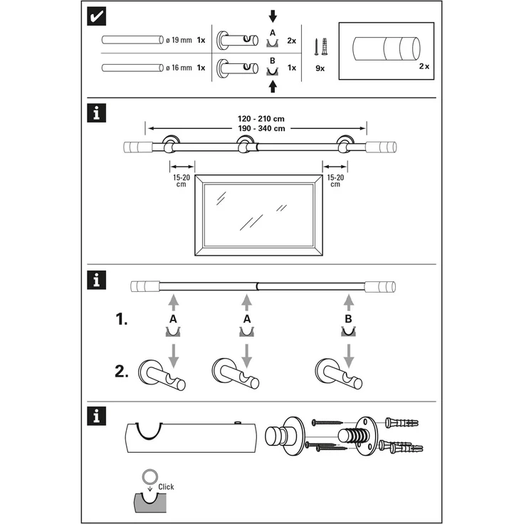 Gardinia Gardinenstangen-Set Kreta 1-Lauf Ø 16-19 mm schwarz-matt 190 cm - 340 cm – Bild 3