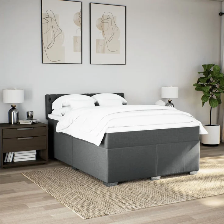vidaXL Boxspringbett mit Matratze Dunkelgrau 160x200 cm Stoff 3285947 – Bild 3